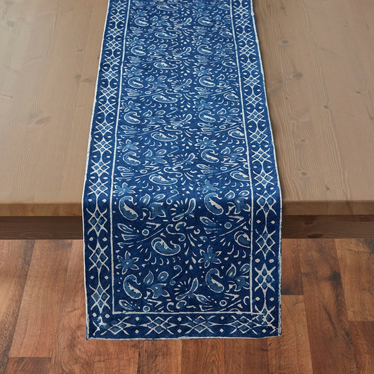 Indigo Paisley Block Print Cotton Table Runner