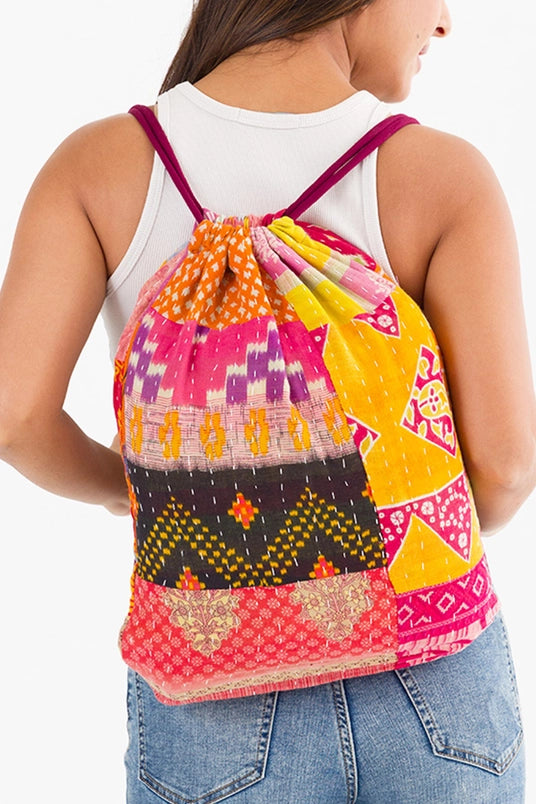 Kantha Drawstring Backpack