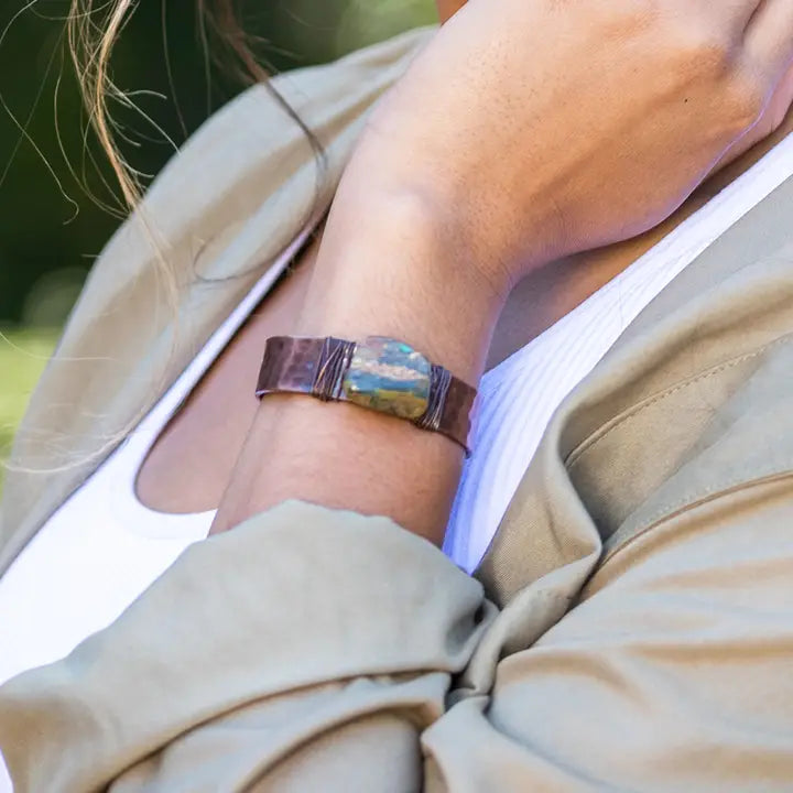 Banjara Hammered Peruvian Opal Cuff