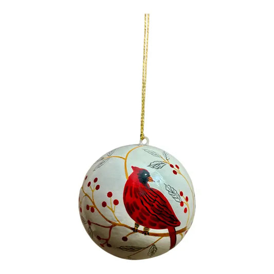 Cardinal Paper Mache Ball Ornament