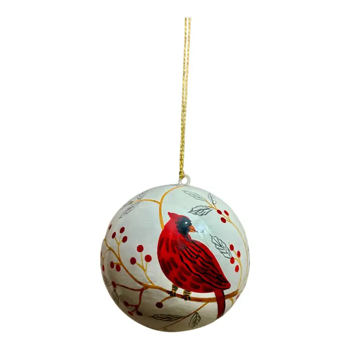 Cardinal Paper Mache Ball Ornament