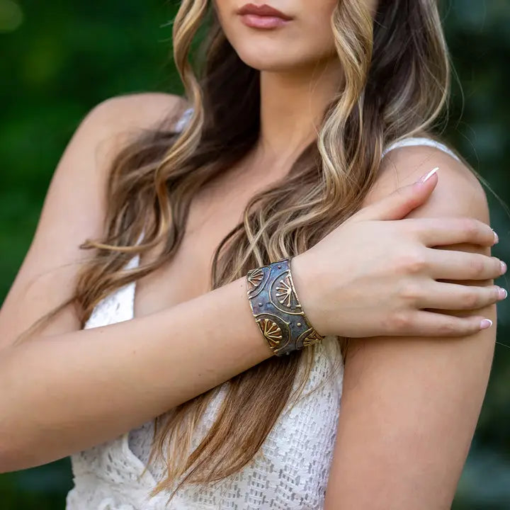 Rustic Blue Rising Sun Cuff Bracelet