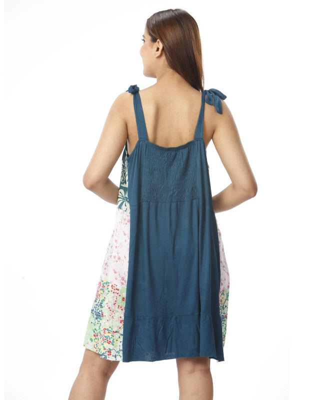 Blue Viscose Patchwork Mini Dress