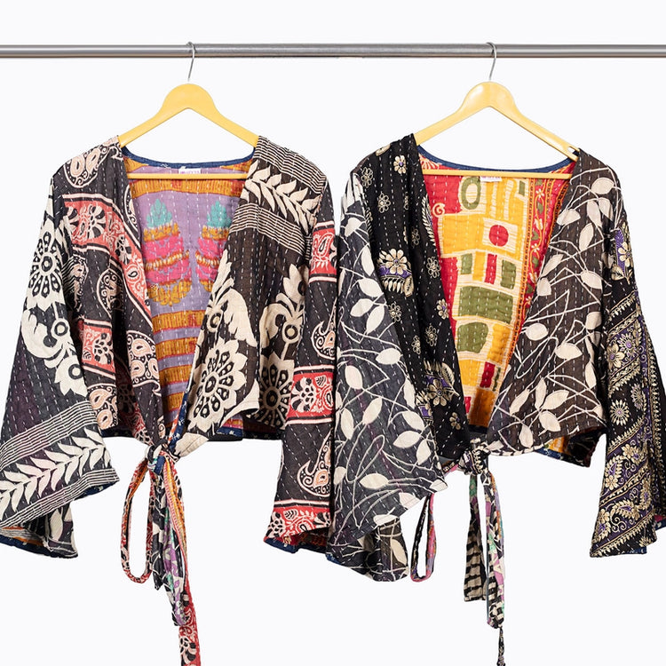 Reversible Kantha Black-Tones Butterfly Top