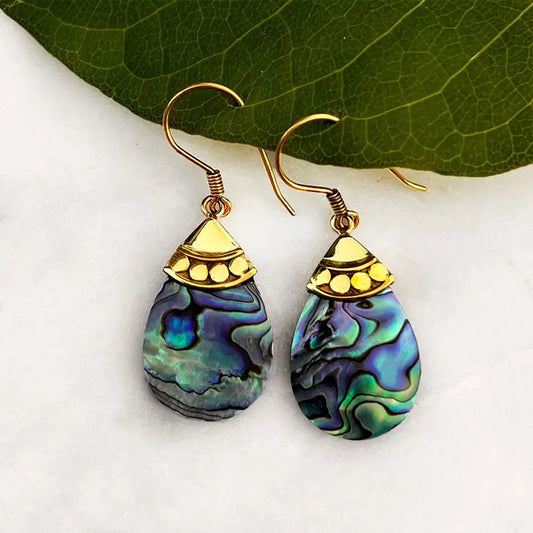 Abalone and Brass Teardrop Earrings