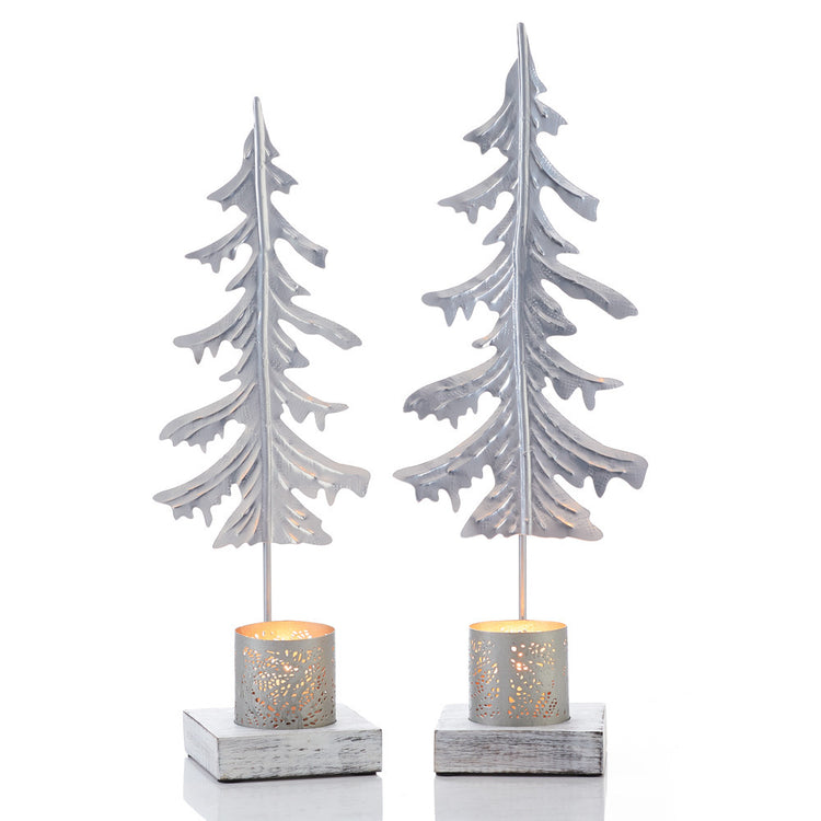 Silver Winter Pine Candle Stand