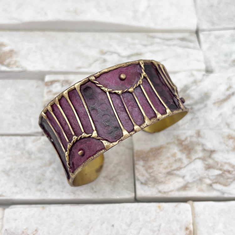 Plum Arched Lines Patina Cuff