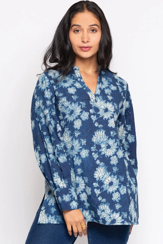 Indigo Floral Block Print Tunic