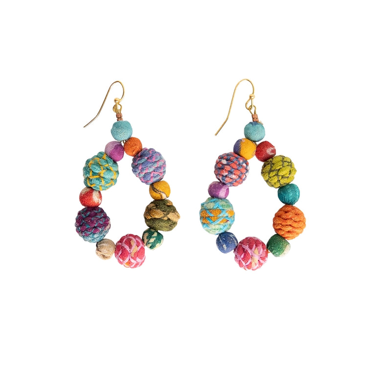 Threaded Kantha Teardrop Earrings