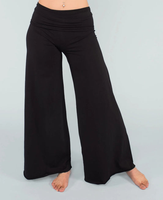 Organic Roll-Top Black Flowy Pants