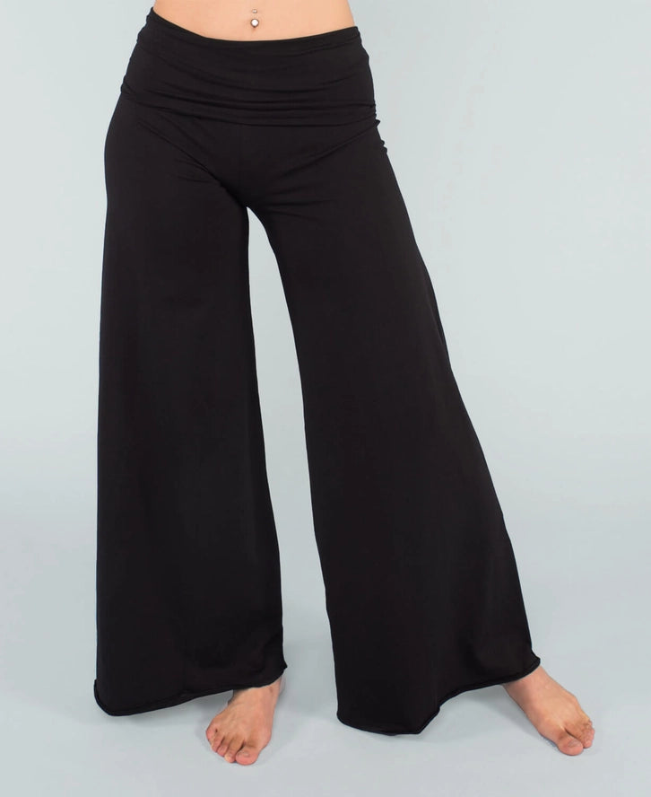 Organic Roll-Top Black Flowy Pants