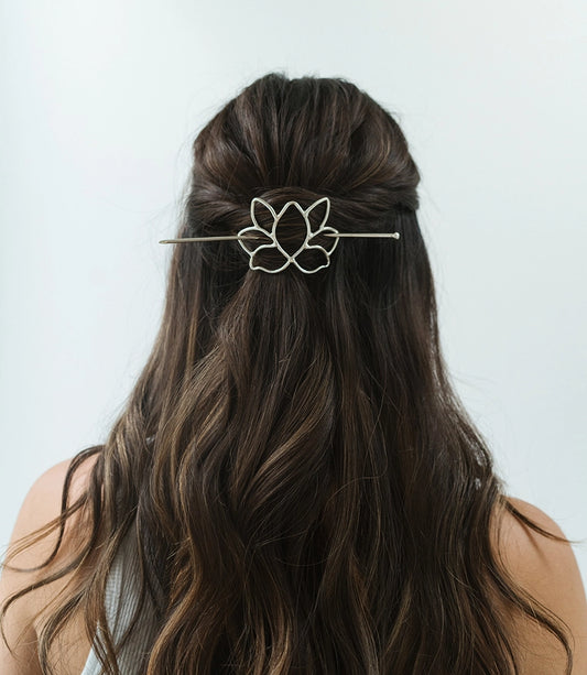 Silver Finish Lotus Hair Hoop/Pin