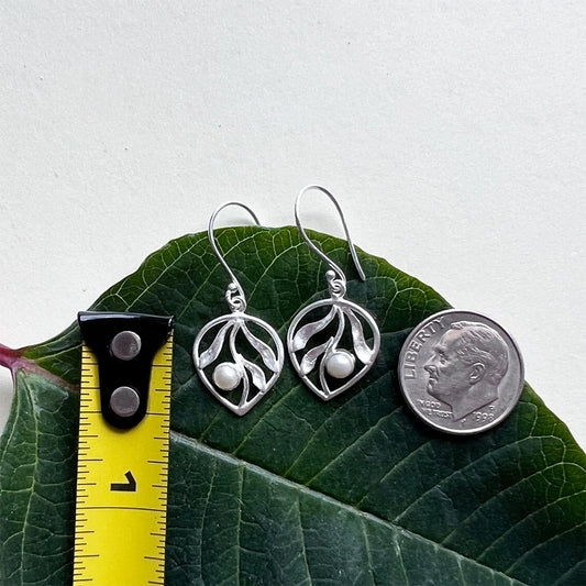 Whispering Leaf Pearl and Sterling Earring