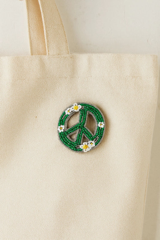 Bala Mani Beaded Peace Sign Brooch