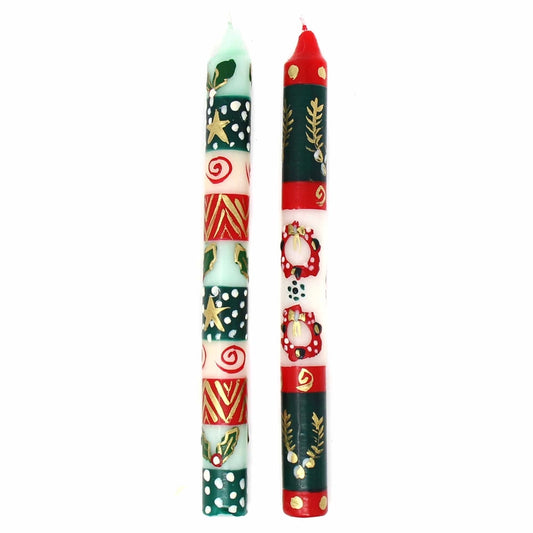 Christmas Hand-Painted Taper Candle Set