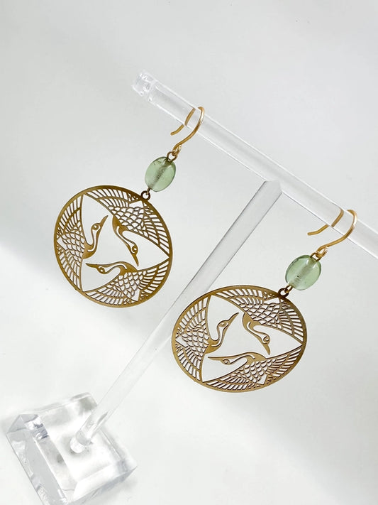 Brass Herons in Flight Earrings
