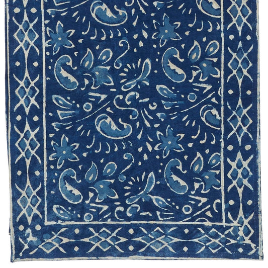 Indigo Paisley Block Print Cotton Table Runner