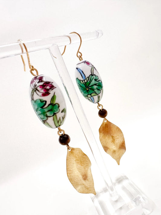 Porcelain Painted Floral Bead Earrings