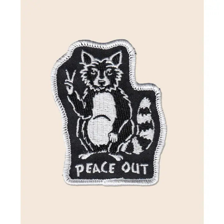 Peace Out Racoon Iron-On Patch