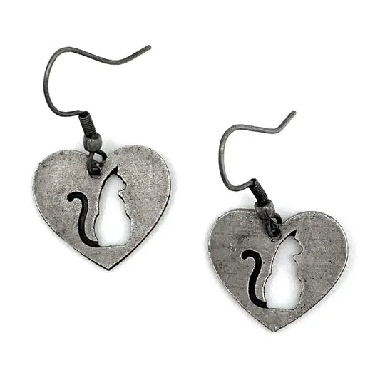 Cat Silhouette Heart Earrings