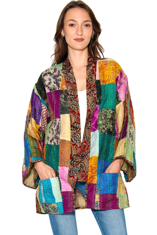 Reversible Kantha Silk Kimono Jacket