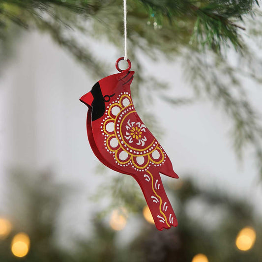 Hand-Painted Cardinal Metal Ornament