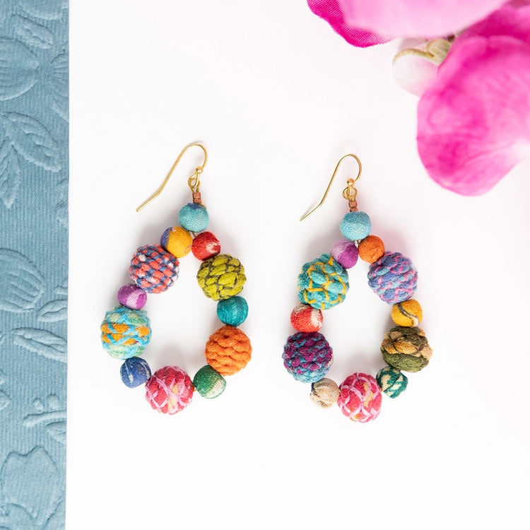 Threaded Kantha Teardrop Earrings