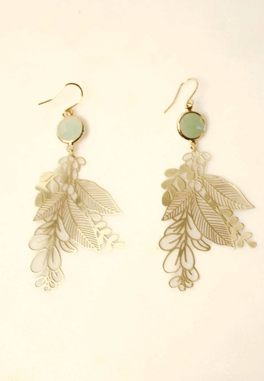 Pale Green Floral Branch Earrings