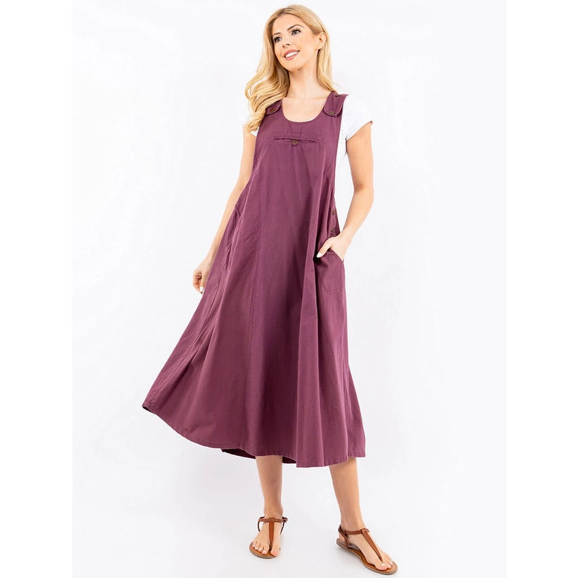 Cotton Overall Pocket Dress XL / Plum At Lucia's World Emporium Cotton Overall Pocket Dress XL / Plum At Lucia's World Emporium