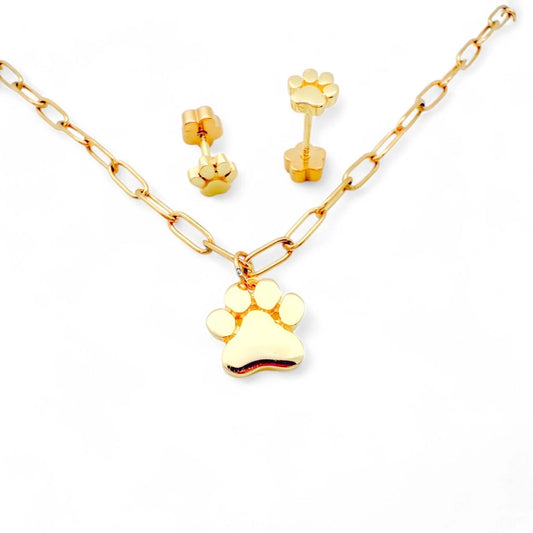 Paw Print Kid's Necklace and Earring Set