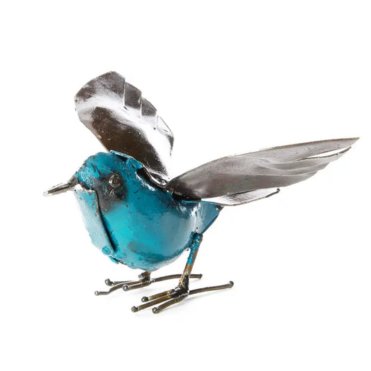 Recycled Metal Fluttering Bluebird Sculpture