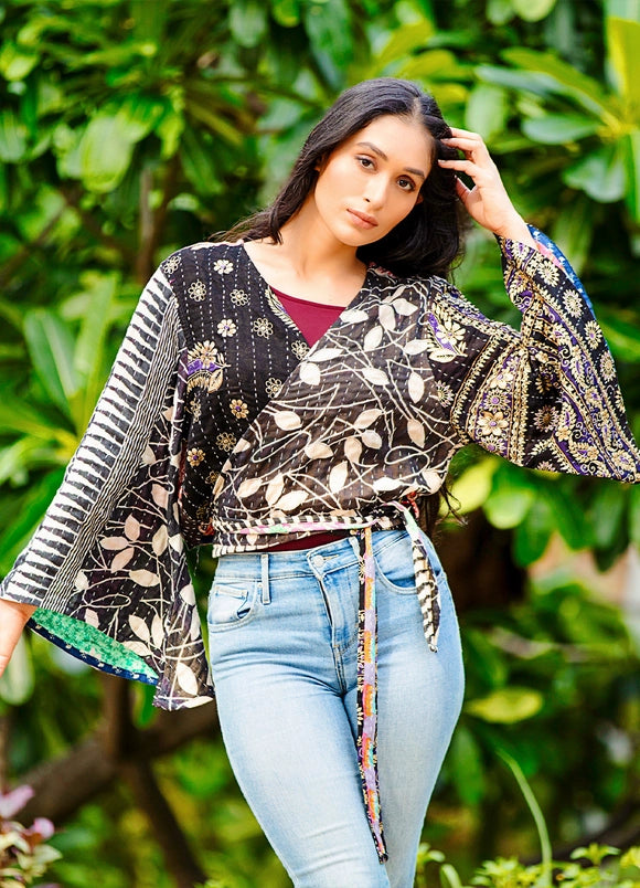 Reversible Kantha Black-Tones Butterfly Top