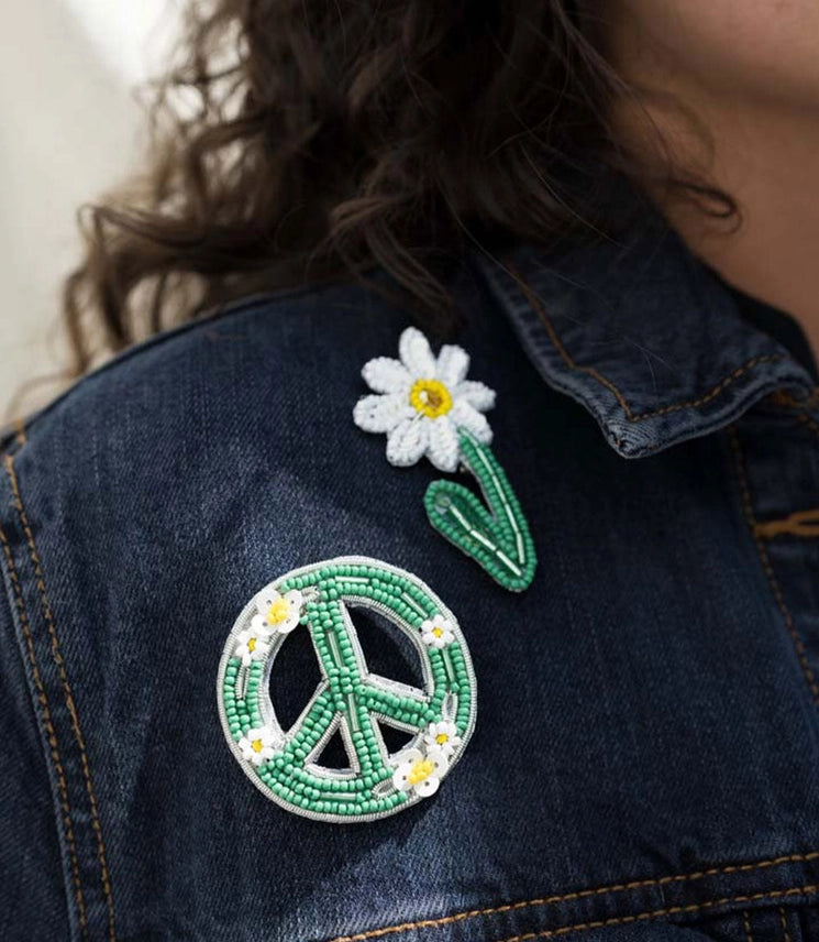 Bala Mani Beaded Peace Sign Brooch