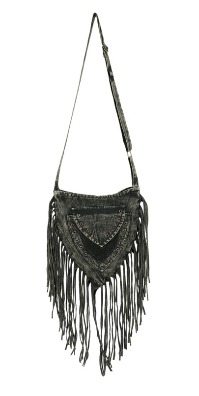 Gray Stonewashed Fringe Bag