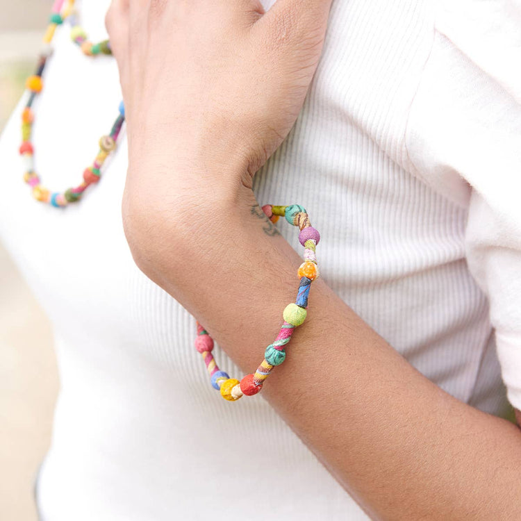 Scrolled & Dotted Kantha Bracelet