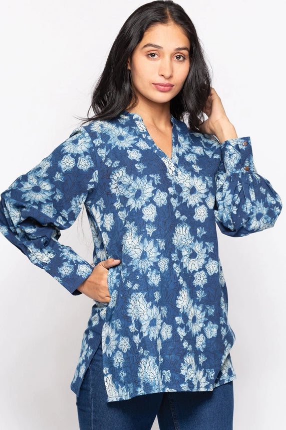 Indigo Floral Block Print Tunic