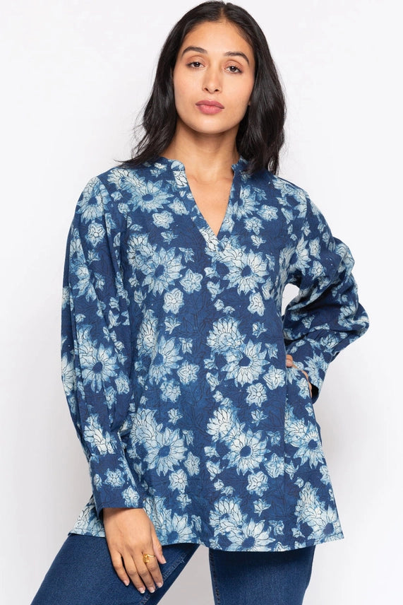 Indigo Floral Block Print Tunic