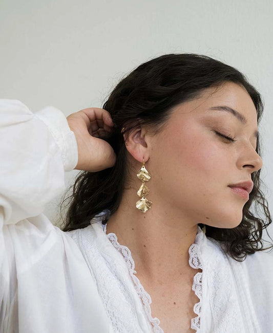 Sayuri Ginkgo Leaf Triple Drop Statement Earring