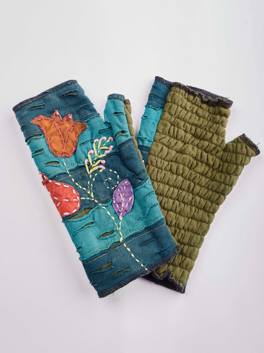Tulip Embroidered Cotton Handwarmers