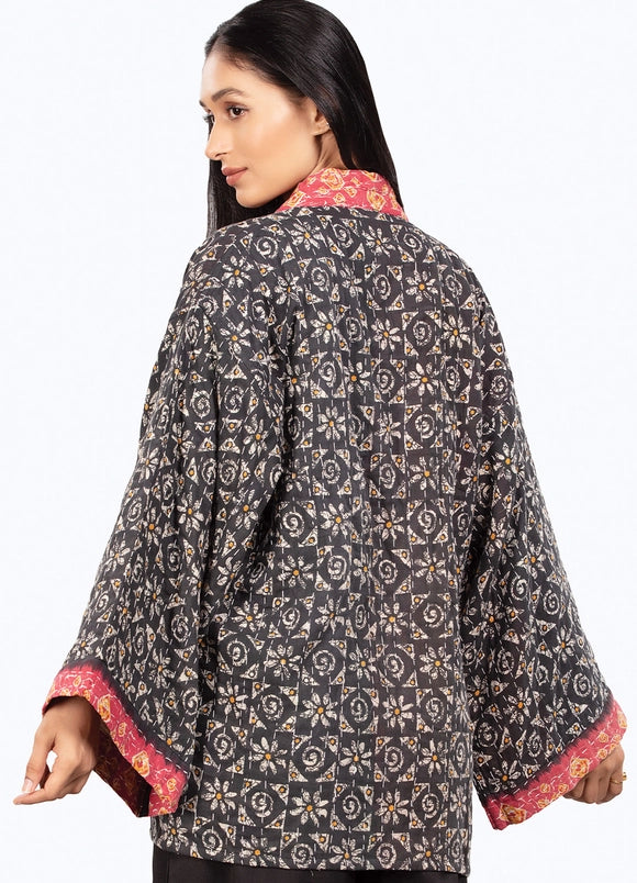 Reversible Black Toned Kantha Kimono Jacket