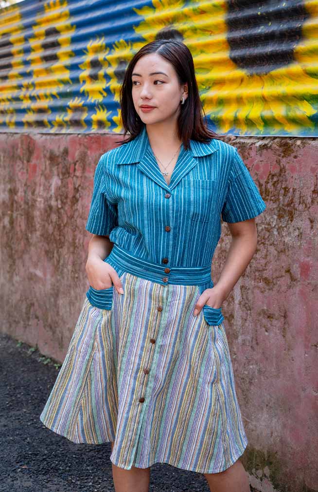 Striped Cotton Pocket Skirt