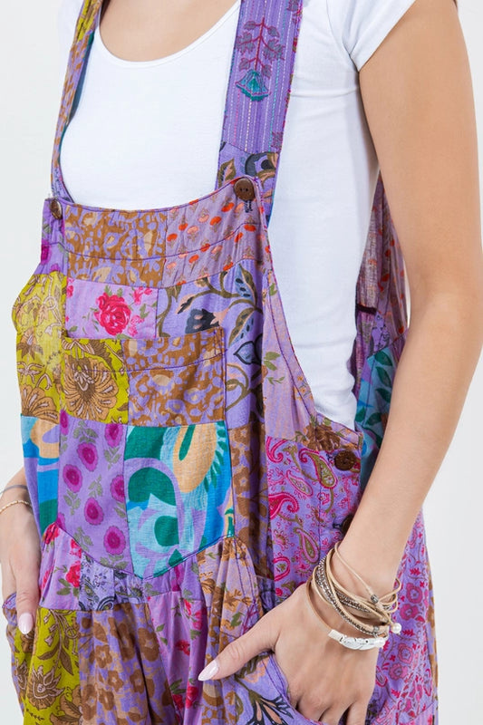 Printed Cotton Patchwork Overalls
