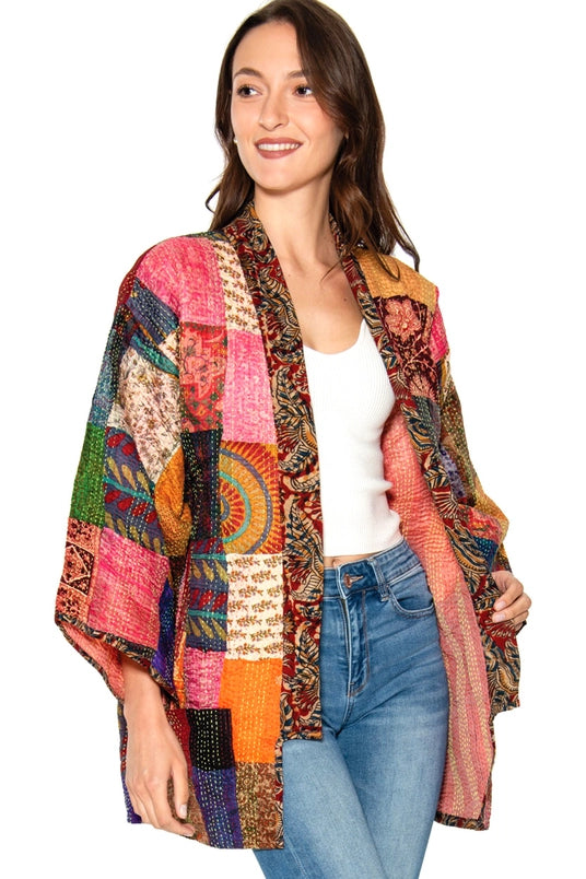 Reversible Kantha Silk Kimono Jacket