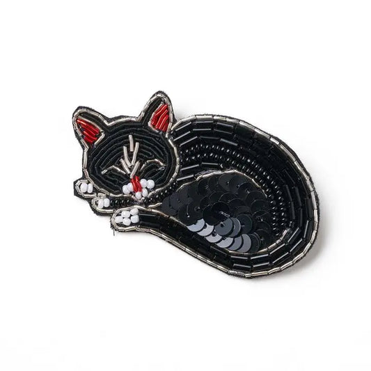 Bala Mani Beaded Sleeping Cat Brooch