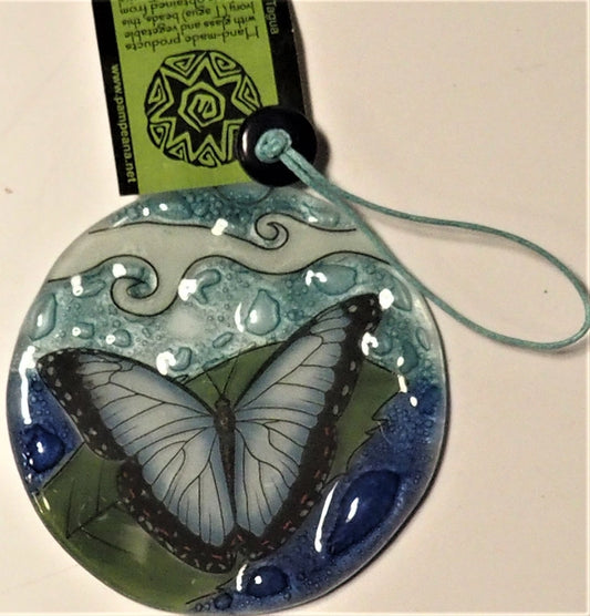 Recycled Glass Blue Butterfly Ornament