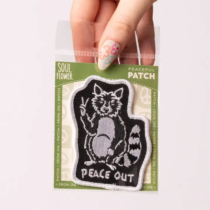 Peace Out Racoon Iron-On Patch