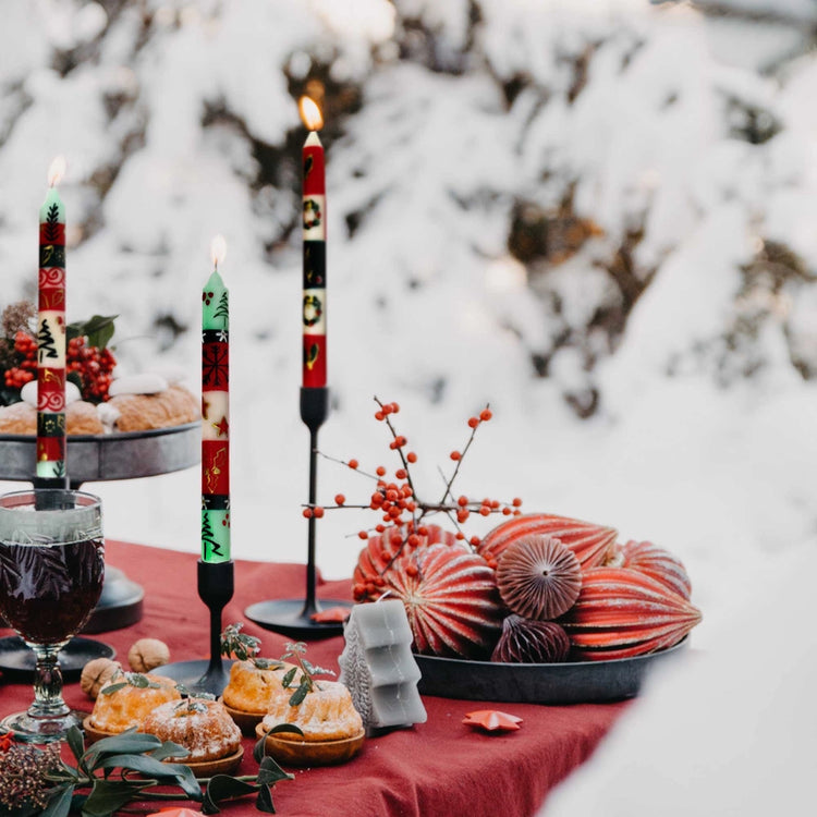 Christmas Hand-Painted Taper Candle Set