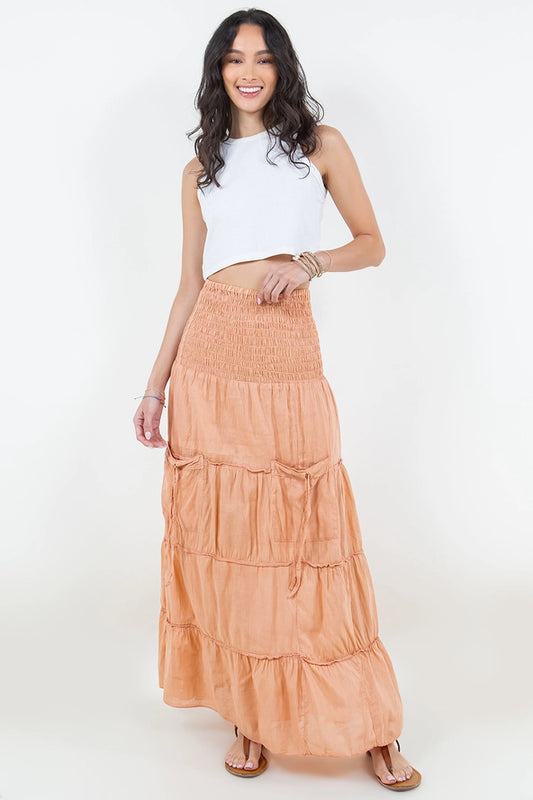 Beige Long Pleated Pocket Skirt
