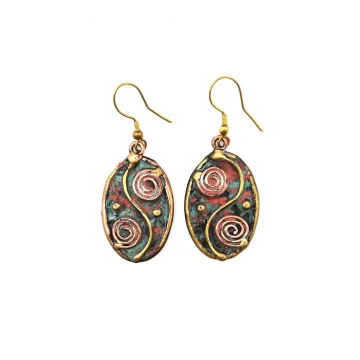 Yin Yang Brass Patina Earrings