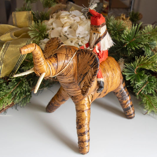 Santa Riding an Elephant Banana Fiber Figurine